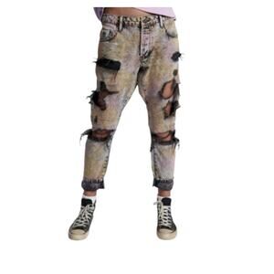 New ONE TEASPOON Women's Sun Acid Distressed Saints BF Jeans Size 29 x 27